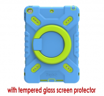 iPad 7-9 heavy duty case with ring style stand & glass protector