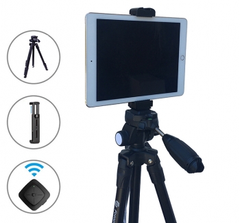 iPad Pro Aluminum Tripod Stand (reversible centre column) & Remote Shutter