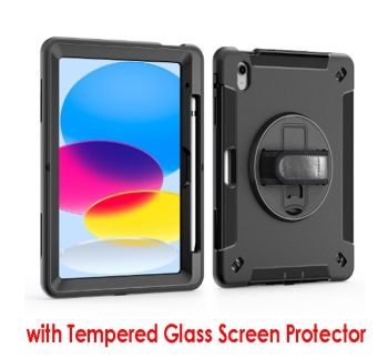 iPad 10-11th gen tough case with hand grip and glass protector