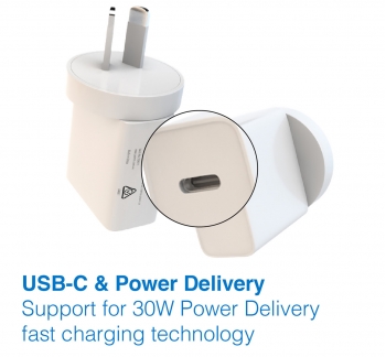 USB-C and USB-A dual ports 30W PD charger